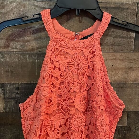Lulu’s Love Poem Coral Orange Lace Mini Dress - Picture 4 of 8